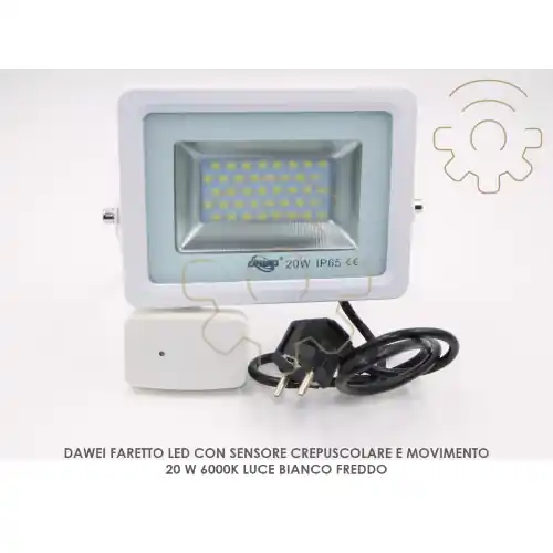 Dawei faro faretto a led 20w 6000K luce bianco freddo con sensore crepuscolare PIR Dagaanbieding