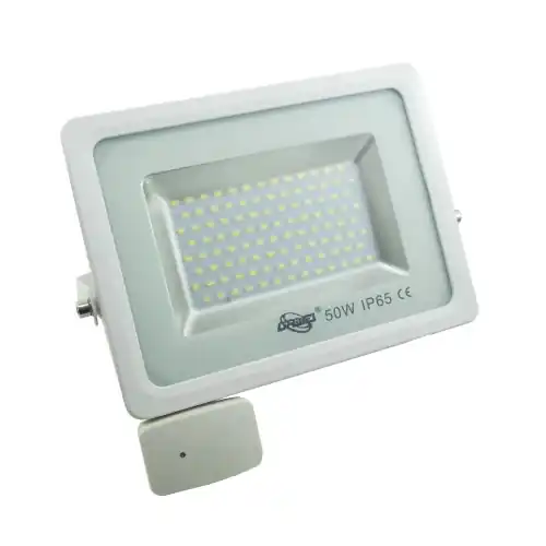 Dawei faro faretto a led con sensore crepuscolare PIR 50W luce bianco ghiaccio 6000k 5000Lm IP65 con staffa colore bianco led Pioneer Bestel Nu