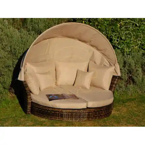 Divanetto Pagoda colore caffè con funzione letto ø 200cm h 65cm poggiapiedi girevoli arredo giardino piscina Korting