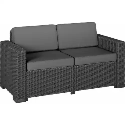 Divano California due posti in resina effetto polirattan 141x68x72 cm con cuscini da giardino esterno Direct Verzonden