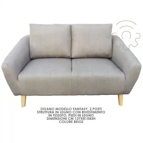 Divano divanetto 2 posti Fantasy colore beige piedi legno rivestimento tessuto cm 137 x 81 83 h Hete Deal