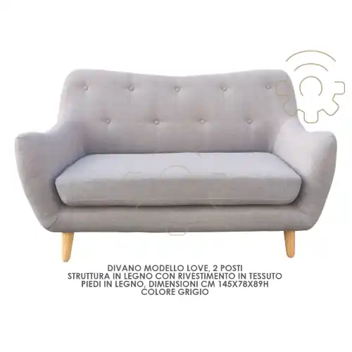 Korting Divano divanetto 2 posti mod Love colore grigio piedi legno rivestimento tessuto cm 145x78x89 h
