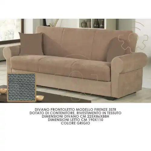 Divano divanetto 3 posti funzione letto mod Firenze colore grigio vano contenitore dimensioni divano cm 225 x 86 x 88 h letto divano Speciale Aanbieding