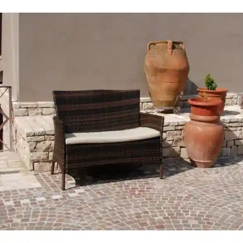 divano divanetto Ascott ferro polyrattan caffè cm 63x108x86 h giardino Exclusieve Aanbieding