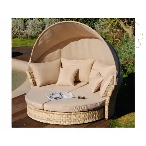 Divano divanetto Pagoda Panama naturale con funzione letto ø 200cm h 65cm poggiapiedi girevoli e copertura arredo giardino piscina Veilige Betaling