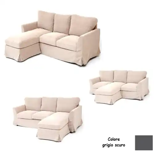 divano Elle Family 3 posti grigio scuro cm 205x85x85 h chaise longue Uitverkoop