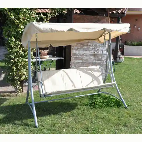 dondolo altalena 3 posti in acciaio 170x111x156 cm con cuscino e tendalino Op = Op