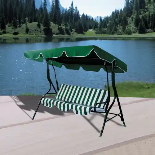 Dondolo Amantea a 3 posti 170x110x153 cm in acciaio con top e seduta in poliestere verde e bianco da giardino esterno Koop Online