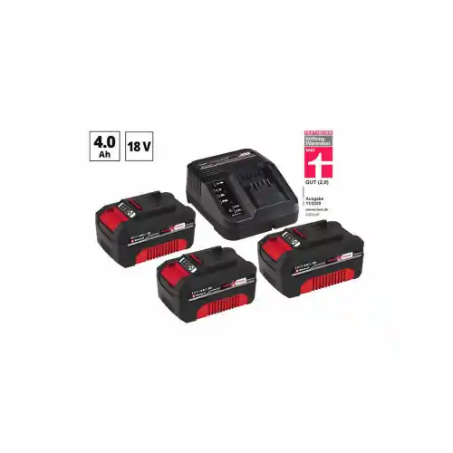 Einhell kit 3 batterie+caricabatteria 18V 4.0Ah Power-X-Change Li-Ionen antiurto Direct Beschikbaar