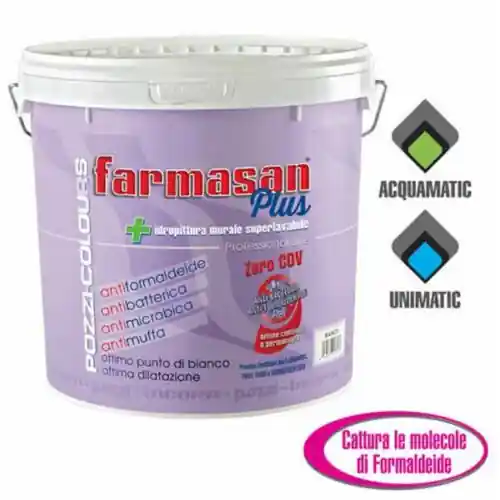 Farmasan plus Pozzi idropittura lavabile 4 lt bianca antibatterica antimuffa ed antimicrobica per scuole ospedali Bestseller