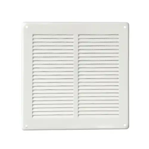 First Griglia di ventilazione quadrata in metallo da sovrapporre con rete antinsetti 240x240 mm interasse tra i fori 218x218 mm di colore bianco per ambienti interni ed esterni Koopje