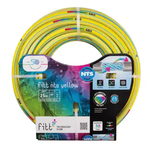 Fitt kit tubo retinato nts per gardinaggio e irrigazione a sei strati antitorsione 5/8 25mt (Giallo - 5/8" rotolo mt.25) Seizoensaanbieding