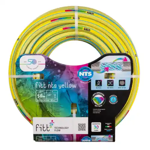 Dagaanbieding Fitt kit tubo retinato nts per gardinaggio e irrigazione a sei strati antitorsione 5/8 50mt. con lancia e raccordi (Giallo - 5/8" rotolo mt.50)