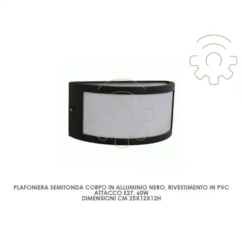 Koop Vandaag FME plafoniera semitonda in alluminio nero rivestimento pvc E27 60W cm25x12x12h per esterno