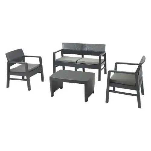 Koop Online Fuji set salotto da giardino con tavolo divano e due sedie in polipropilene antracite da esterno
