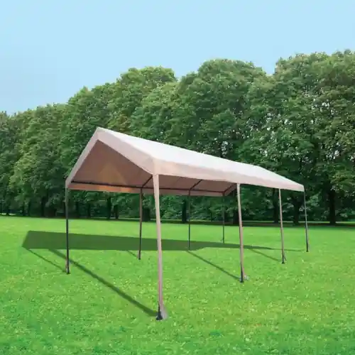 Gazebo car port Magnum struttura in acciaio top ecrù in poliestere e teli laterali 300x600x275 cm da giardino esterno Seizoensaanbieding