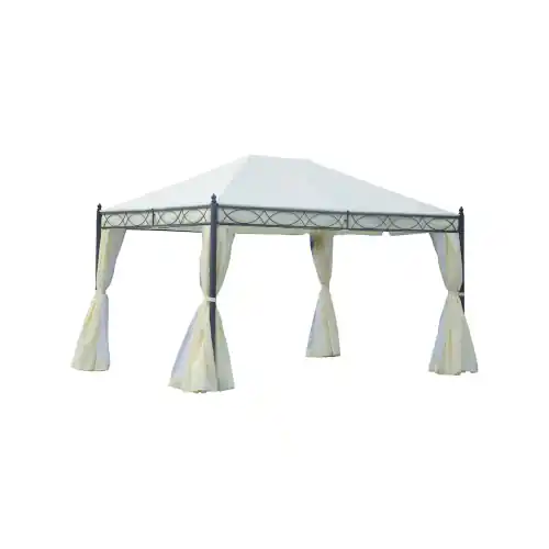 Gazebo Oregon in metallo telo in poliestere ecrù mt 3x3,6 completo di tende per chiusure laterali da giardino esterno Koop Online