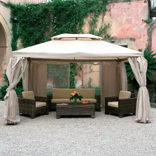 Hoge Kwaliteit Gazebo Sahara 3x4x2,85 mt struttura in alluminio teli zanzariera top e teli laterali in poliestere ecrù da giardino esterno