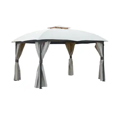Fabrieksprijs Gazebo Utah in metallo telo in poliestere ecrù mt 3,3x3,3 completo di tende per chiusure laterali da giardino esterno