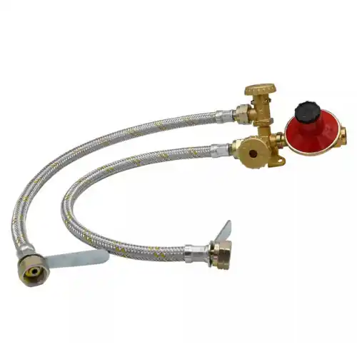 Gnali Bocia centralina mini per gas a 2 uscite completa di flessibili L 50 cm regolatore da 4 kg/h valvola di sicurezza e guarnizioni Hoge Kwaliteit