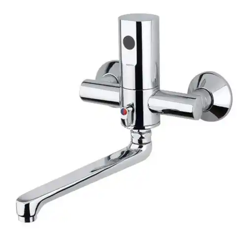 Idral Miscelatore a fotocellula biforo a parete esterno con batteria 6V cromo con bocca girevole per lavandino Koopje