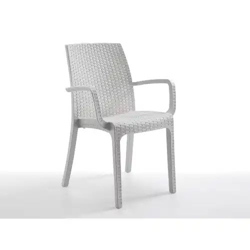 Indiana impilabile con braccioli in polipropilene effetto rattan bianca moderna ed elegante cm 57x59x86 per interno ed esterno Exclusieve Aanbieding