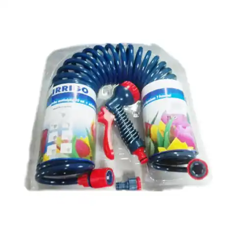 Irrigo kit tubo spiralato 10mt con pistola e raccordi presa rubinetto 3/4" idropistola multifunzione portata 4 bar per irrigazione e lavaggio Beperkt Aanbod