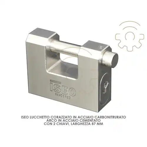 Iseo lucchetto corazzato larg 87 mm in acciaio carbonitrurato arco in acciaio cementato con 2 chiavi Flitsaanbieding