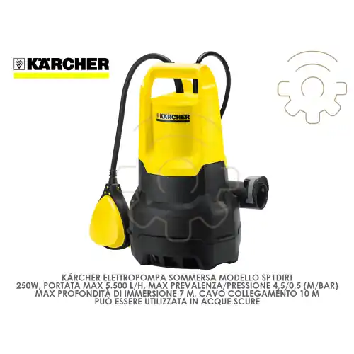 Kärcher elettropompa sommersa mod Sp1dirt 250W 5.500 l/h prof max 7 m cavo 10 m anche per acque scure pompa Bestel Nu