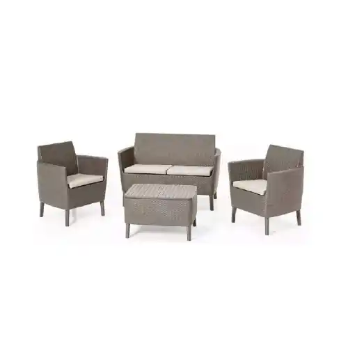 Aanbieding Keter salemo lounge set salotto da giardino effetto rattan composto da divano due poltrone con cuscini e un tavolino