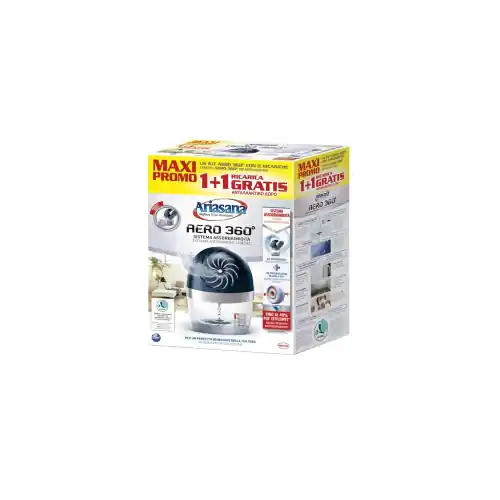 Meest Verkocht Kit Ariasana Aero 360° assorbiumidità deumidificatore ricaricabile + 1 Ricarica Tab + 1 Ricarica Tab Gratis contro condensa muffa cattivi odori