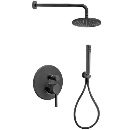 Kit doccia Carola per incasso nero opaco doccia due vie soffione in ABS Ø 20 cm e doccia monogetto ABS con ugelli anticalcare Hete Deal