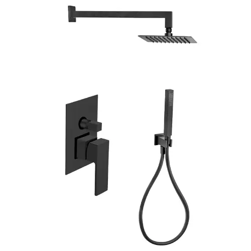 Kit doccia Kyra 2 per incasso doccia due vie soffione quadro in acciaio inox e doccia monogetto in ABS con ugelli anticalcare nero opaco Shop Nu