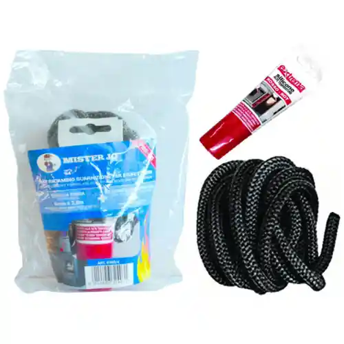 Kit Guarnizione treccia in fibra di vetro tonda Ø 10 mm per sportelli stufe caminetti e forni lunghezza 2,5 mt Snelle Levering