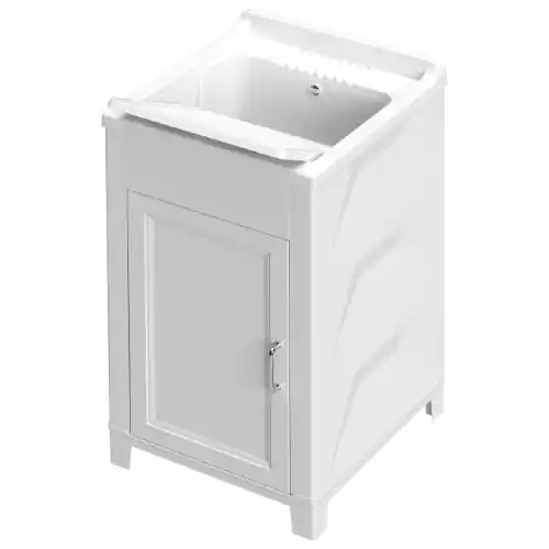 Direct Verzonden Kit lavatoio in resina antiacido cm45x50x85h colore bianco con sifone troppopieno piletta