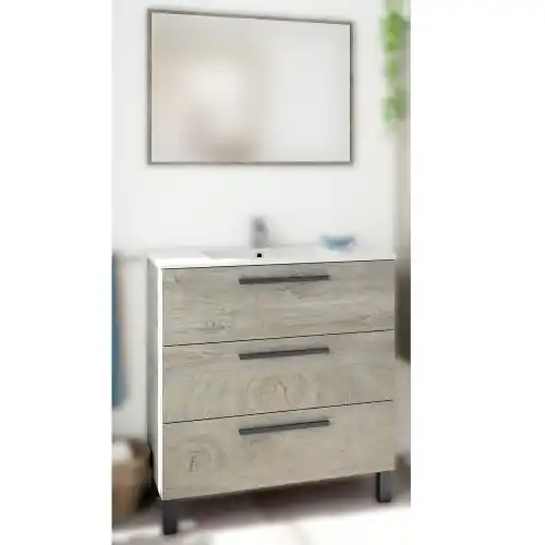 Kit mobile Athena sottolavabo colore Rovere Alaska 80cm 3cassetti+specchio bagno Hoge Kwaliteit