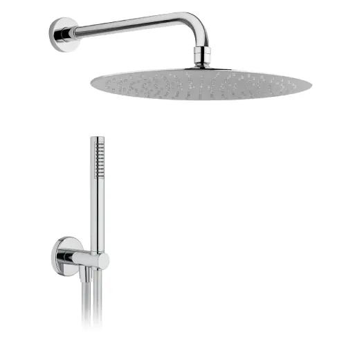 Gereduceerde Prijs Kit soffione doccia tondo in acciaio inox Ø 250 mm e braccio doccia 350 mm con doccetta tonda attacchi 1/2" M cromo