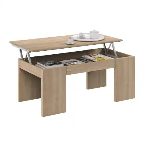 Kit tavolo caffè con piano elevabile in truciolare melaminico e spazio contenitore cm 50 x100 x43/54h rovere canadian Gratis Retour