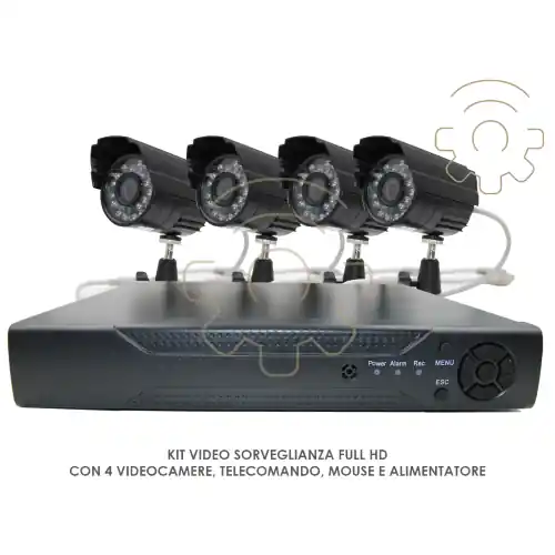 Kit videosorveglianza 4 videocamere IR colori HD ip usb lan 1 dvr alimentatori cavi telecomando mouse supporti videosorveglianza videosicurezza tv pc smathphone Express Levering