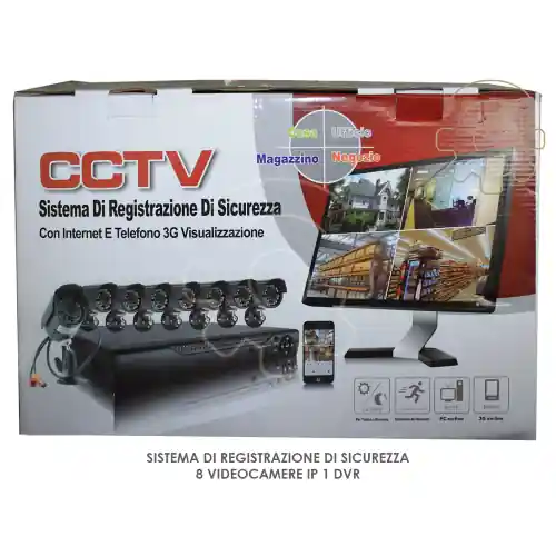 Goedkoop Kit videosorveglianza 8 videocamere IR colori HD ip usb lan 1 dvr alimentatori cavi telecomando supporti videosorveglianza videosicurezza tv pc smathphone