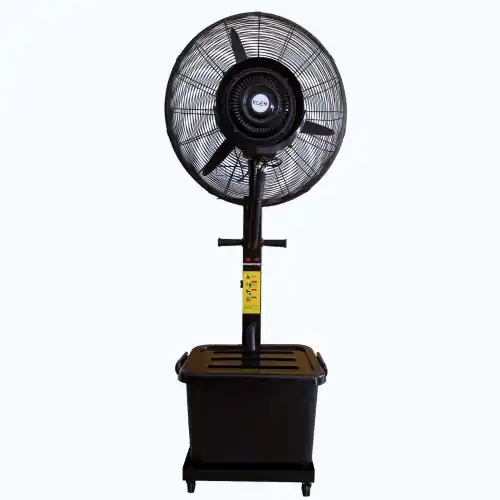 Koem Magnum Ventilatore nebulizzatore nero oscillante a piantana 1,75 m nebulizzazione fino a 10 m con serbatoio e ruote, raffrescatore ad uso industriale e civile per interni ed esterni Betrouwbaar