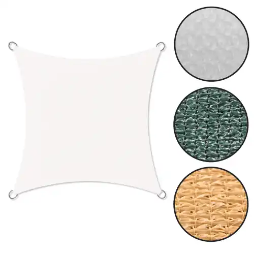 Koem vela telo ombreggiante quadrata in HDPE con anelli di ancoraggio e corda da giardino esterno (Bianco - 2,9x2,9 m) Speciale Aanbieding