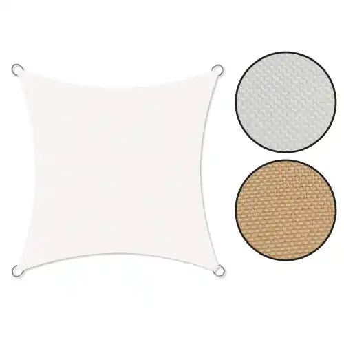 Koem vela telo ombreggiante quadrato 5x5m in poliestere colore bianco con anelli di ancoraggio e corda da giardino esterno (Bianco - 5x5 m) Betrouwbaar