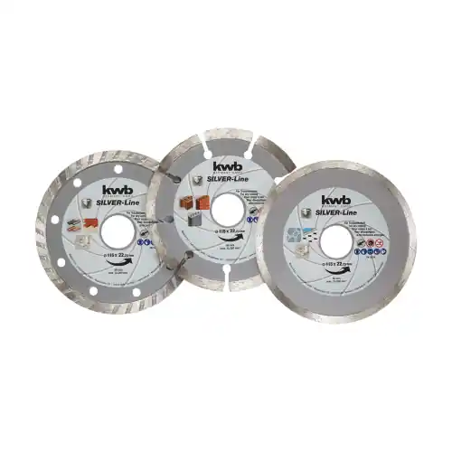 Premium Kwb set 3 dischi diamantati Silver Line 115x22 da taglio per smerigliatrici angolari