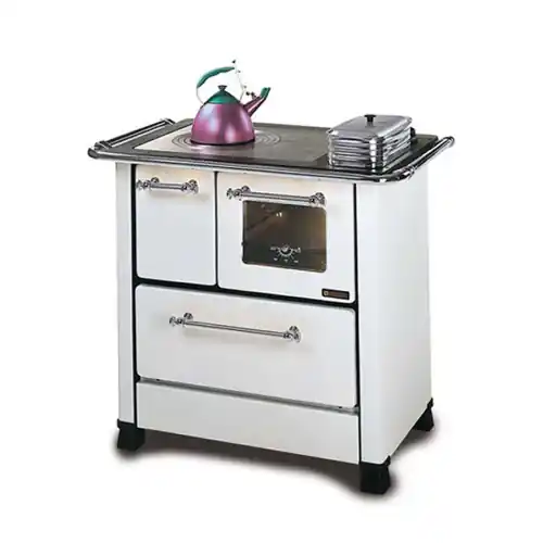 La Nordica Extraflame cucina a legna in ghisa con rivestimento in acciaio bianco Romantica 4,5 6 kW 172 m³ riscaldabili Superprijs