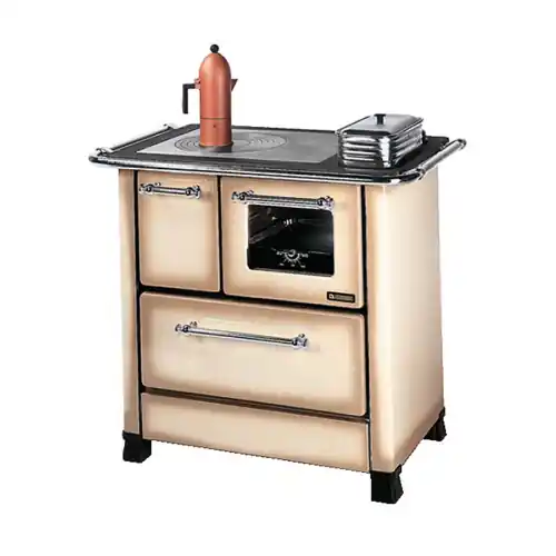 Koop Online La Nordica Extraflame cucina a legna in ghisa con rivestimento in acciaio cappuccino Romantica 4,5 6 kW 172 m³ riscaldabili