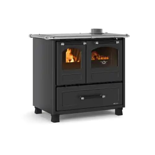 Betrouwbaar La Nordica Extraflame cucina stufa a legna Family 4,5 nero antracite 7,5 kW 215 m³ rivestimento esterno in acciaio porcellanato