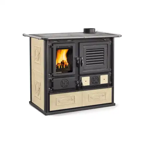 Bestseller La Nordica Extraflame cucina stufa a legna Mariarosa pergamena 8,6 kW 246 m³ riscaldabili telaio piastra e cerchi in ghisa