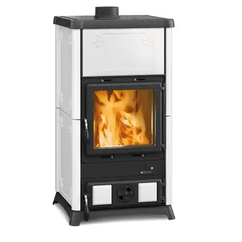 La Nordica Extraflame stufa a legna con rivestimento in maiolica Fedora bianca 9,6 kW 238 m³ riscaldabili Beperkte Voorraad