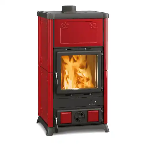 Actieprijs La Nordica Extraflame stufa a legna con rivestimento in maiolica Fedora bordeaux 9,6 kW 238 m³ riscaldabili